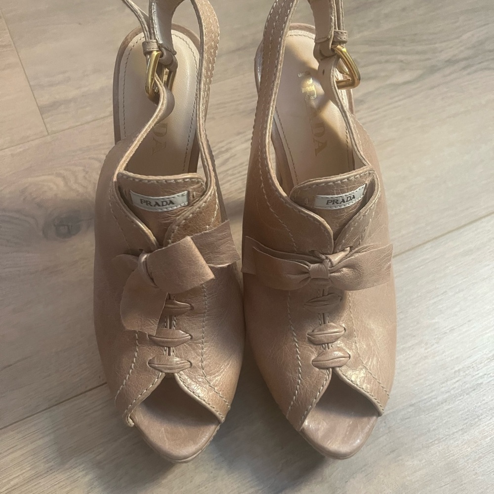 Prada Women's Beige Bow Peep-Toe Heels